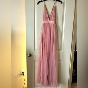 LUXXEL Rose Maxi with Tulle Overlay
